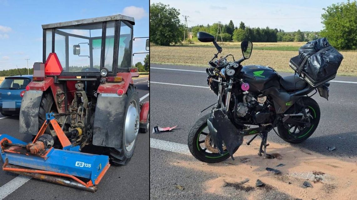 Krasnystaw. Motorower zderzył się z ciągnikiem na DK17. Kierowca w szpitalu Krasnystaw. Motorower zderzył się z ciągnikiem na DK17. Kierowca w szpitalu