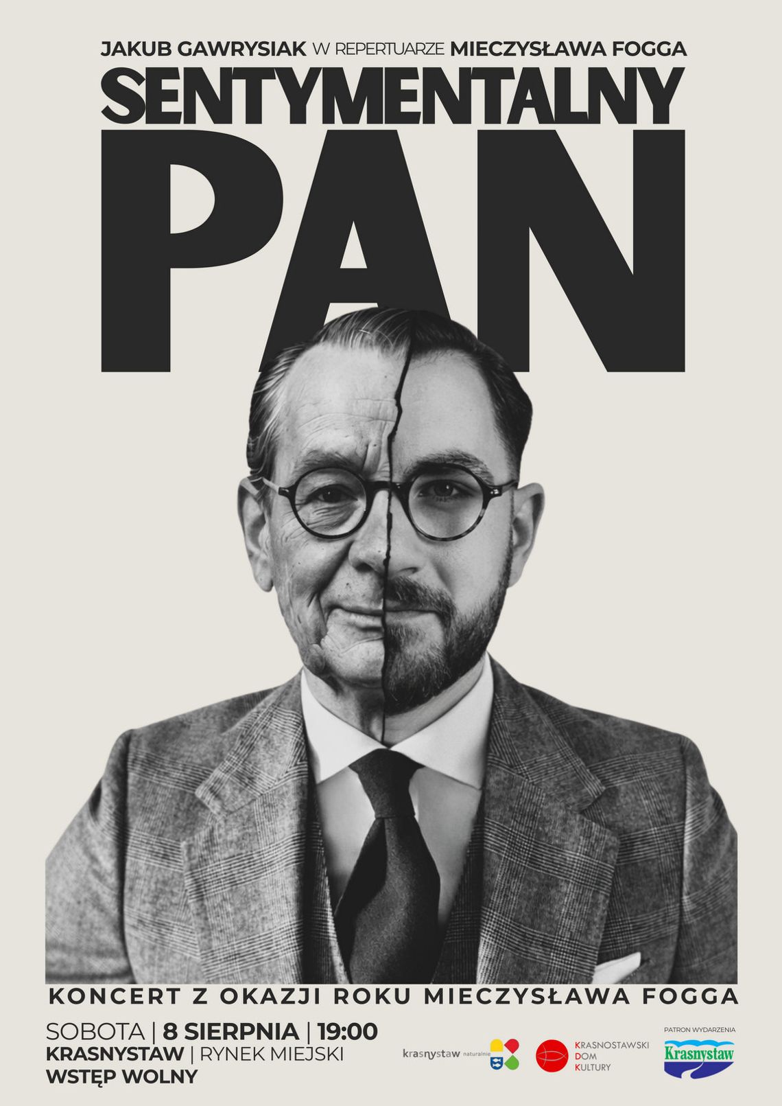 8 sierpnia w Rynku Miejskim w Krasnymstawie odbędzie się bezpłatny koncert „Sentymentalny Pan” z utworami Mieczysława Fogga.