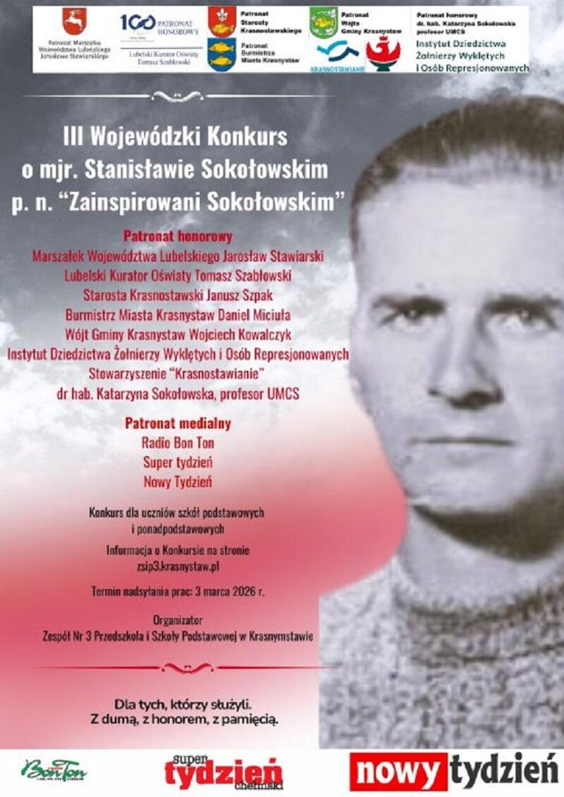 Krasnystaw. „Zainspirowani Sokołowskim” – rusza III edycja wojewódzkiego konkursu historycznego Rozpoczęła się III edycja Wojewódzkiego Konkursu o mjr. Stanisławie Sokołowskim pod hasłem „Zainspirowani Sokołowskim”.