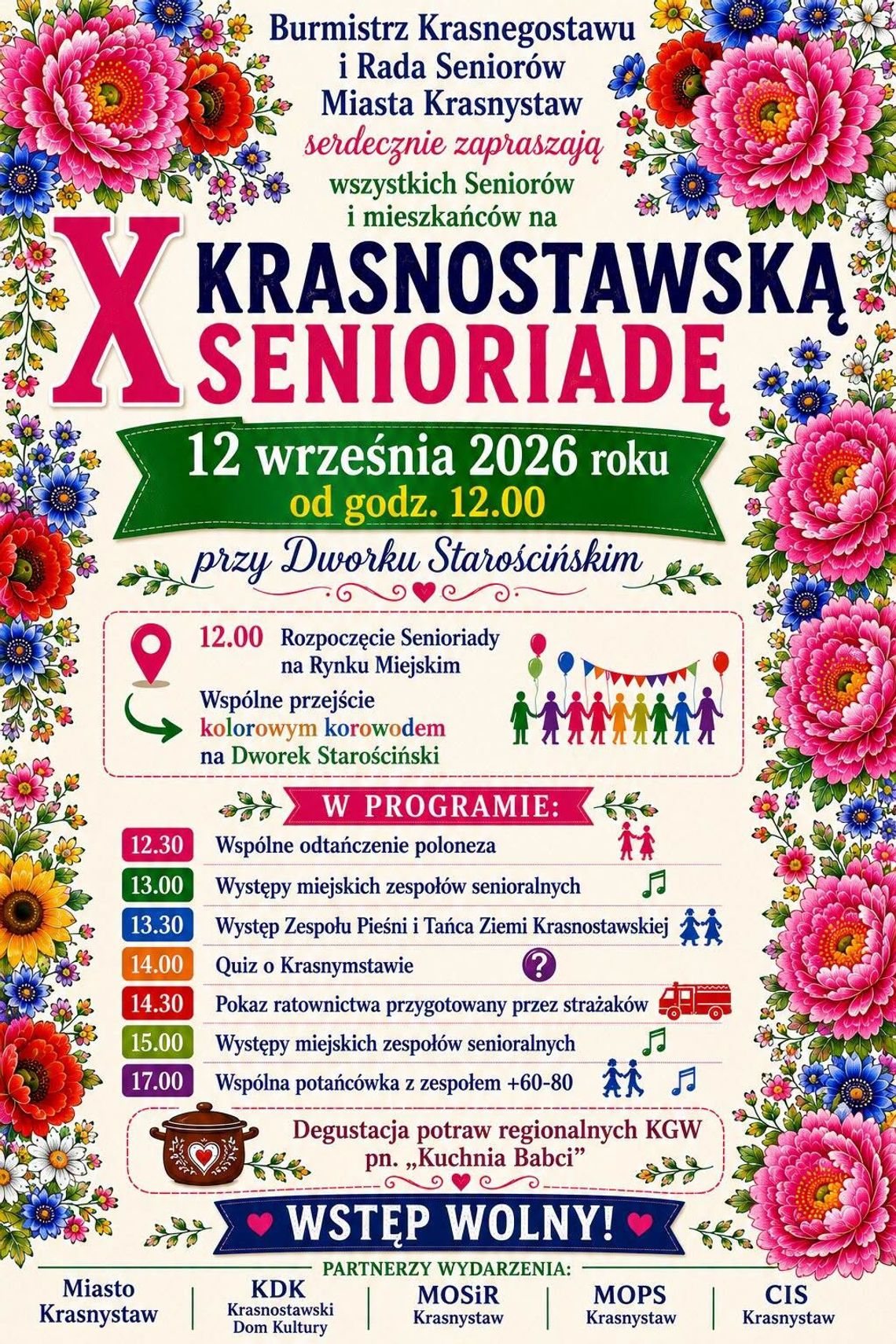 X Krasnostawska Senioriada odbędzie się 12 września od godziny 12.00 przy Dworku Starościńskim.