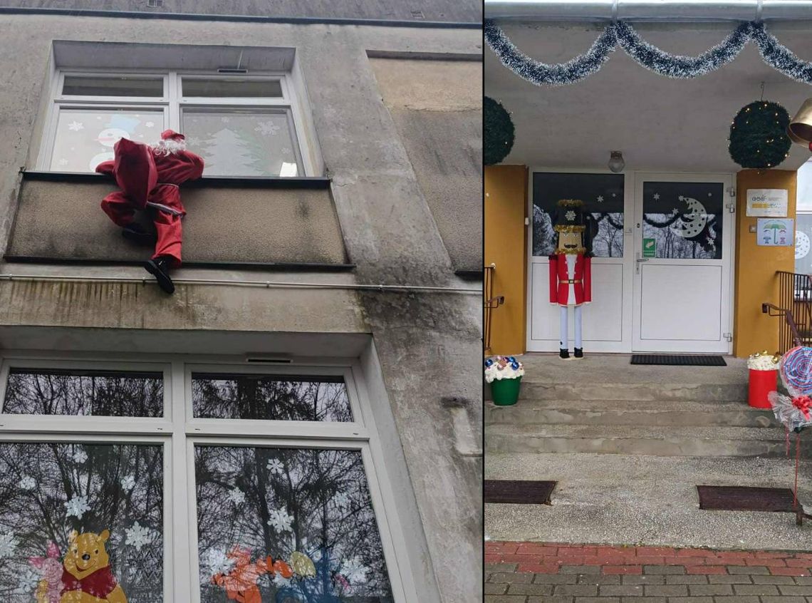 Chełm. Mikołaj wspina się po elewacji przedszkola. Dekoracje, które zachwyciły [GALERIA ZDJĘĆ]