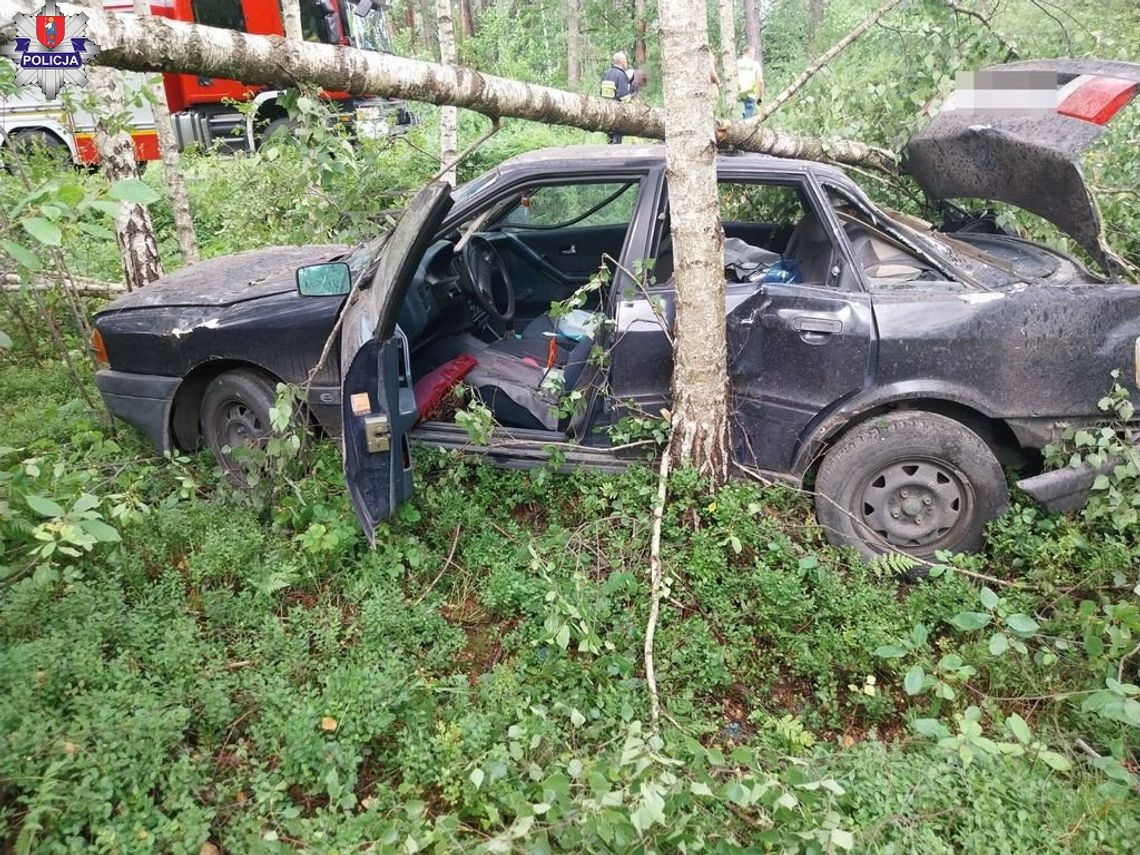 Przesadziła na zakręcie i audi "skosiła" drzewa w lesie [ZDJĘCIA]