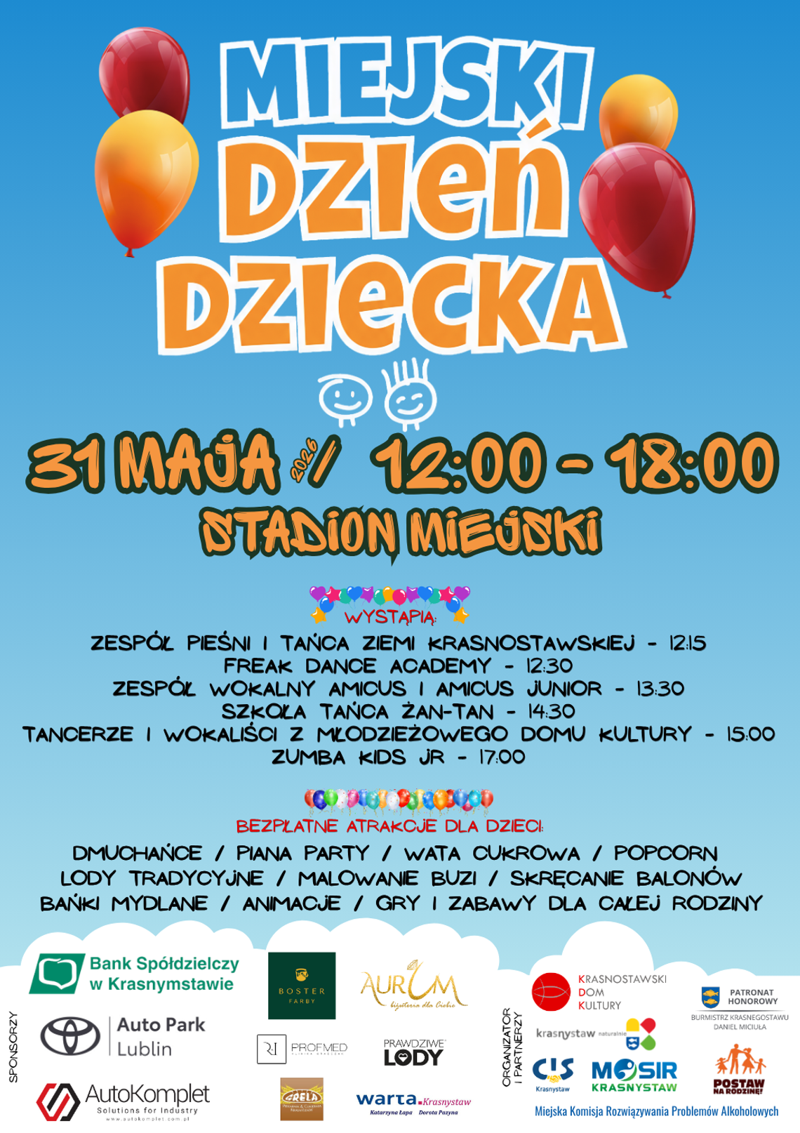 Miejski Dzień Dziecka w Krasnymstawie. Stadion Miejski zamieni się w centrum rodzinnej zabawy 31 maja na Stadionie Miejskim w Krasnymstawie odbędzie się Miejski Dzień Dziecka.