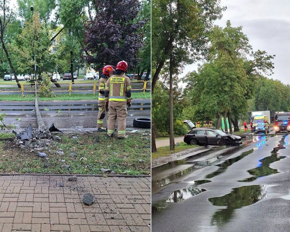 Młody kierowca wpadł w poślizg i ściął latarnię w Chełmie Młody kierowca wpadł w poślizg i ściął latarnię w Chełmie