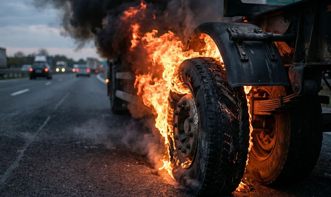 Pożar na trasie w Stołpiu. Zapaliła się ciężarówka