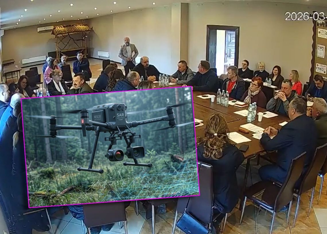 Grafika ilustracyjna na tle posiedzenia Rady Gminy Stary Brus