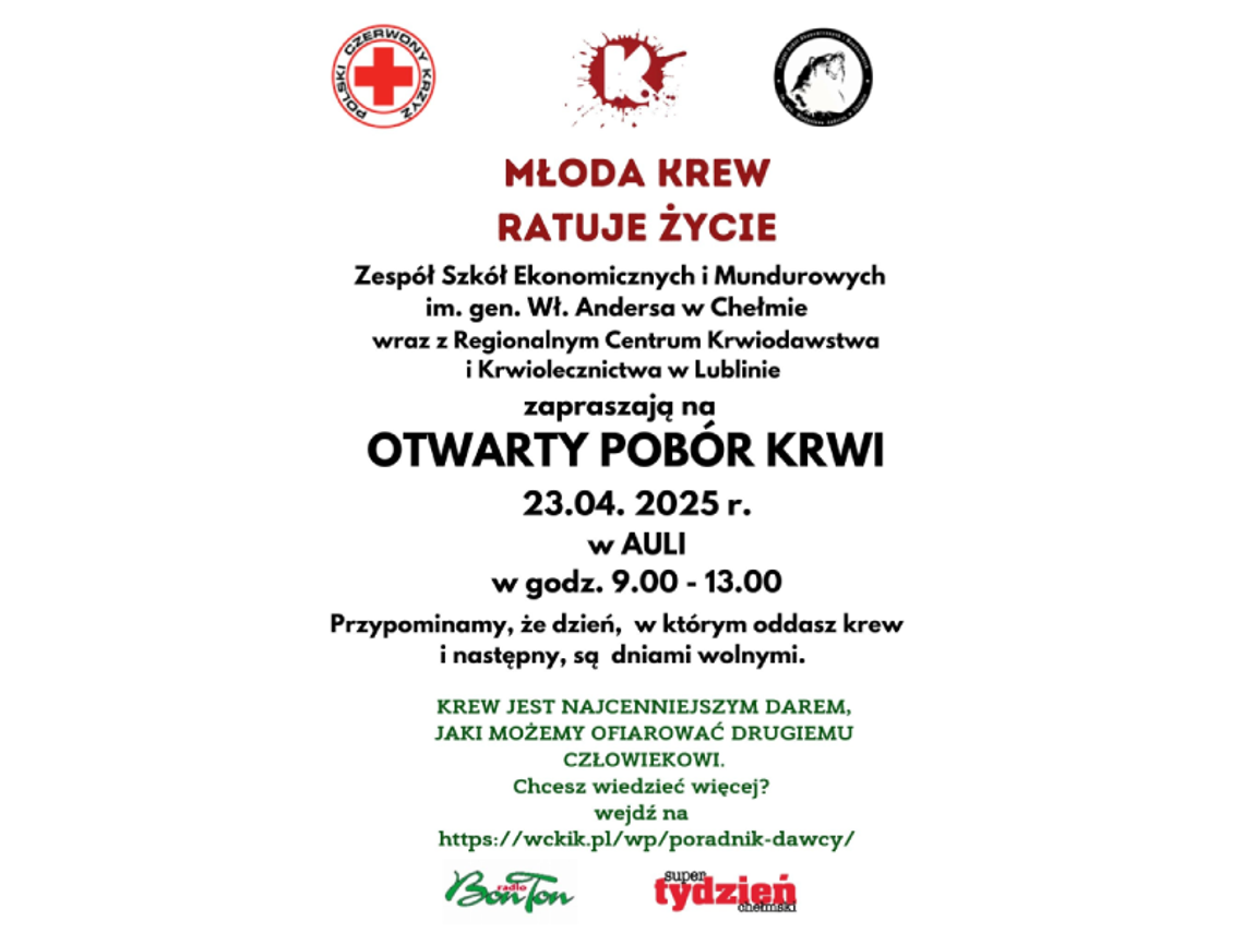 Akcja poboru krwi w ZSEiM w Chełmie