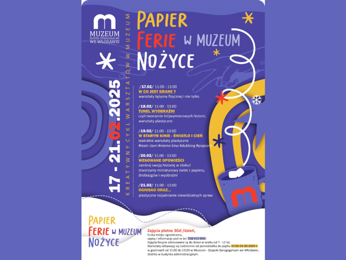 "Papier, Nożyce, Ferie" - ferie pełne kreatywności w Muzeum we Włodawie