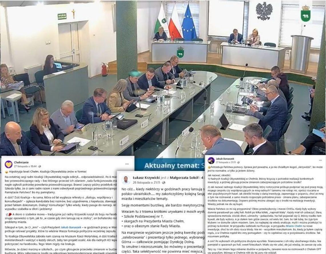 Spokojna sesja w sali obrad, burzliwa dogrywka w sieci - tak wygląda lokalna polityka Chełma.
