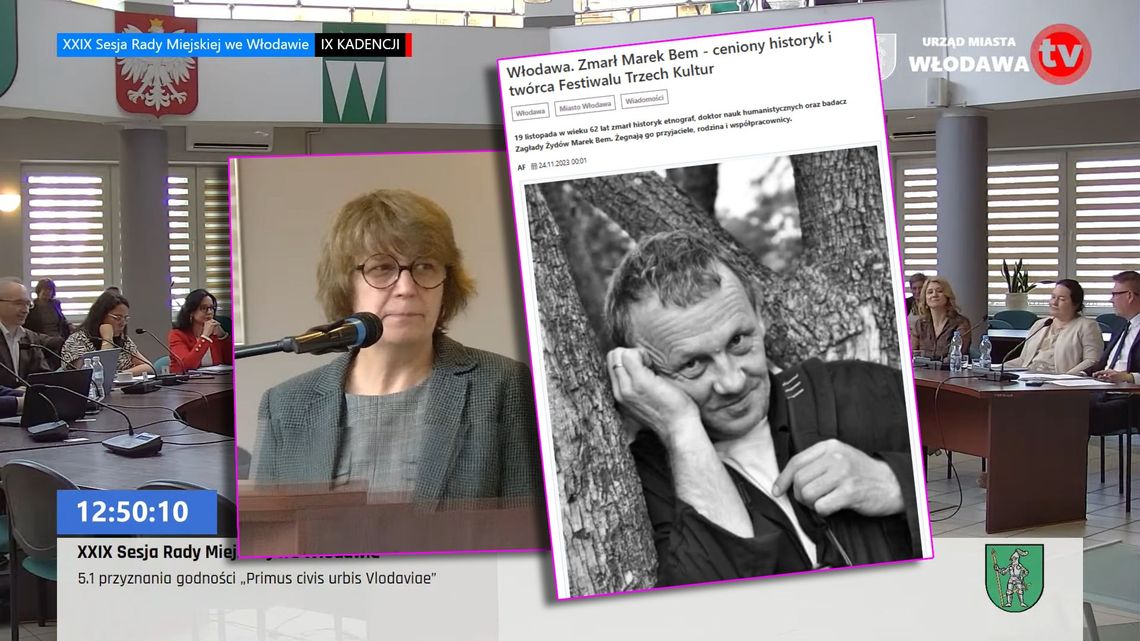 zdjęcia beaty barszcz i marka bema na tle kadru z sesji rady miejskiej we włodawie