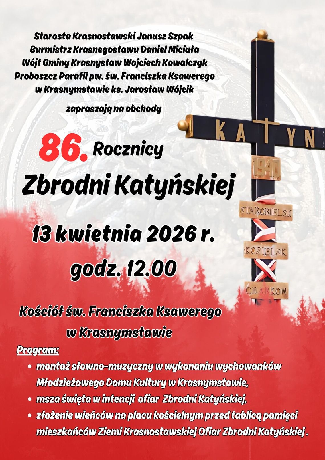 Pow. krasnostawski. Oddadzą hołd ofiarom Katynia Pow. krasnostawski. Oddadzą hołd ofiarom Katynia