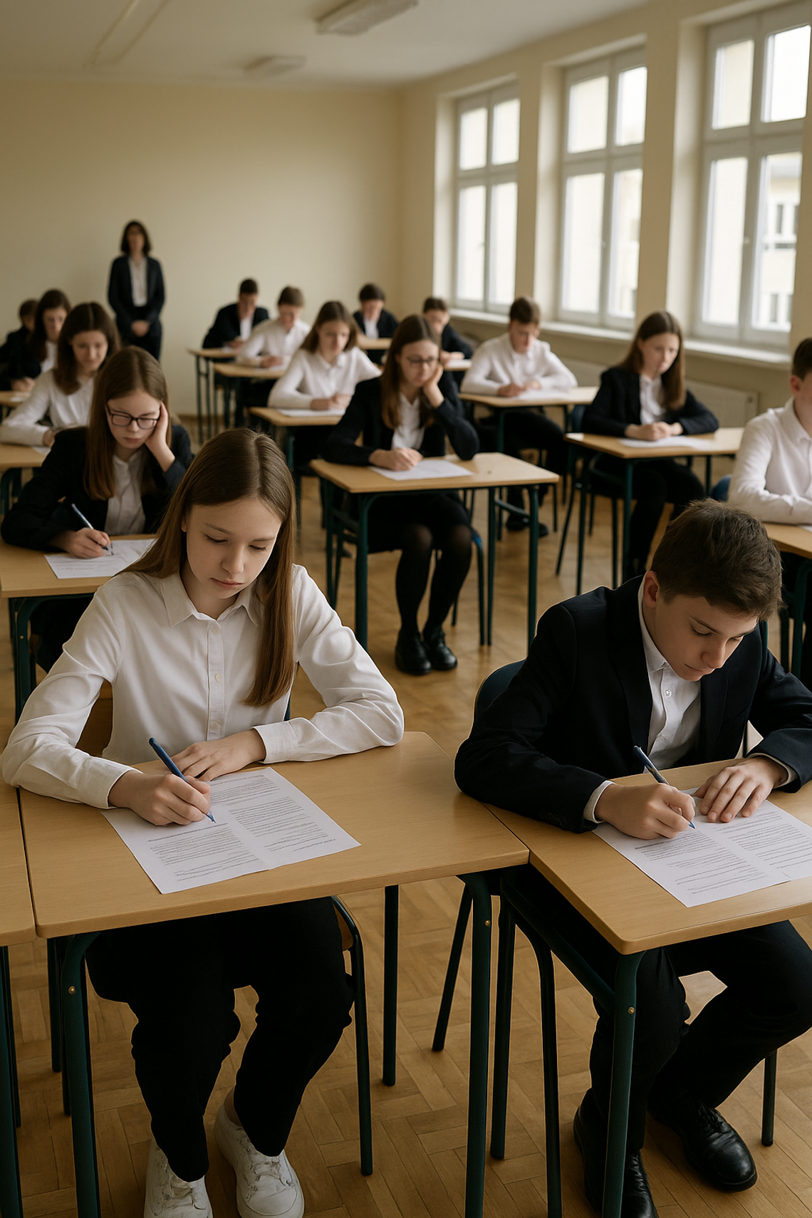 ósmoklasiści piszacy egazmin