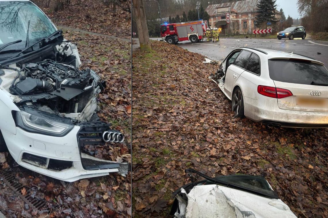 Czołowe zderzenie osobówki z ciężarówką w Izbicy. DK17 była całkowicie zablokowana [ZDJĘCIA]