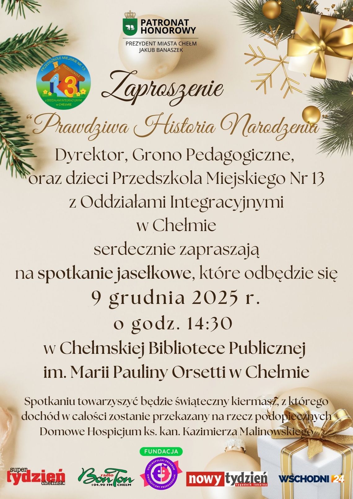 Spotkanie Jasełkowe odbędzie się 9 grudnia o godzinie 14:30 w sali widowiskowej Chełmskiej Biblioteki Publicznej