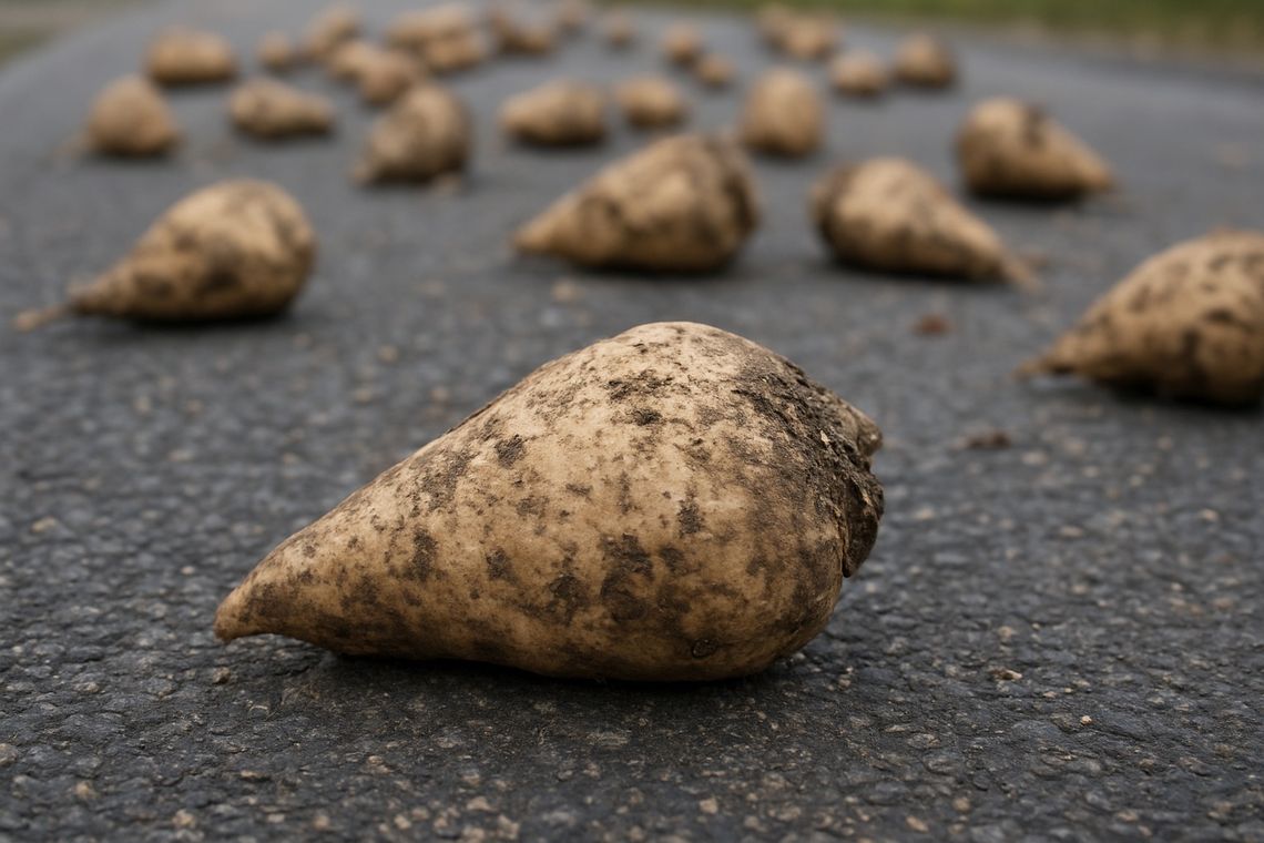 W czwartkowe (13 listopada) popołudnie w Kamieniu doszło do nietypowego zdarzenia drogowego. Przewrócona przyczepa z burakami zablokowała ruch na drodze wojewódzkiej.