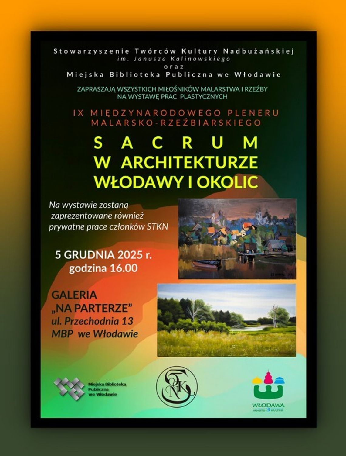 Włodawa. "Sacrum w architekturze Włodawy i okolic" 5 grudnia o godzinie 16:00, w Galerii Na Parterze Miejskiej Biblioteki Publicznej we Włodawie odbędzie się wernisaż prac poplenerowych „Sacrum w architekturze Włodawy i okolic”.
