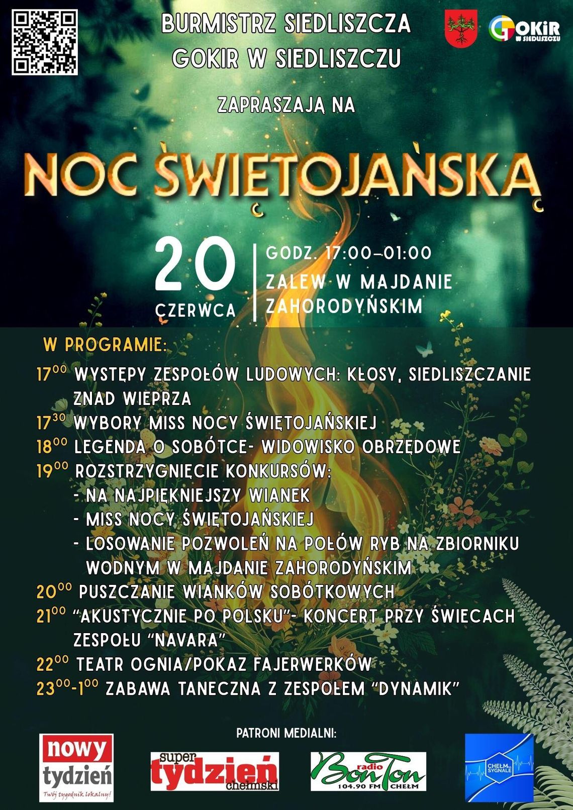 Siedliszcze. Znamy dokładny program tegorocznej Nocy Świętojańskiej Burmistrz Siedliszcza oraz Gminny Ośrodek Kultury i Rekreacji w Siedliszczu zapraszają na Noc Świętojańską, która odbędzie się w sobotę, 20 czerwca.