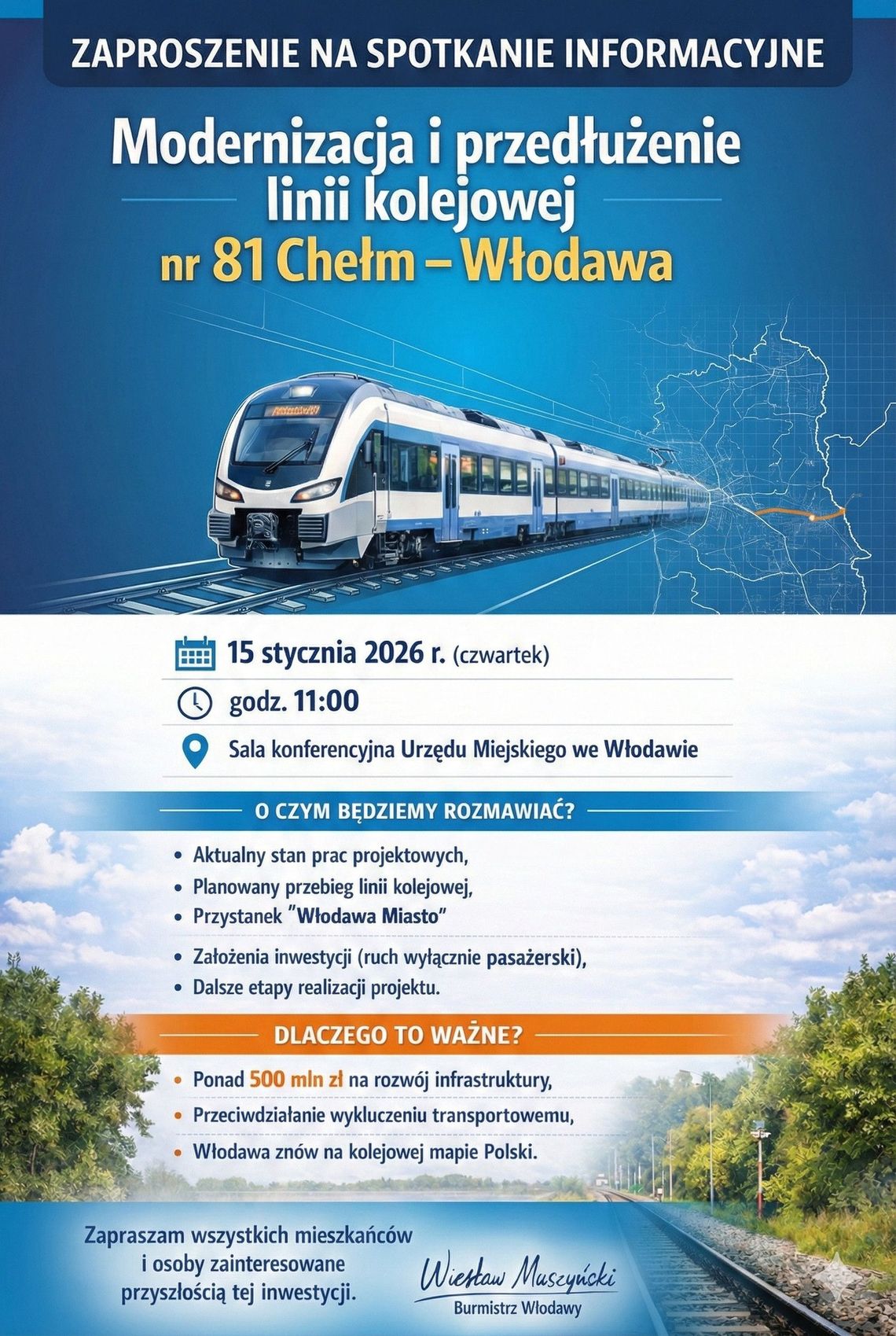 Spotkanie informacyjne we Włodawie. Mieszkańcy poznają szczegóły rewitalizacji linii kolejowej Chełm–Włodawa