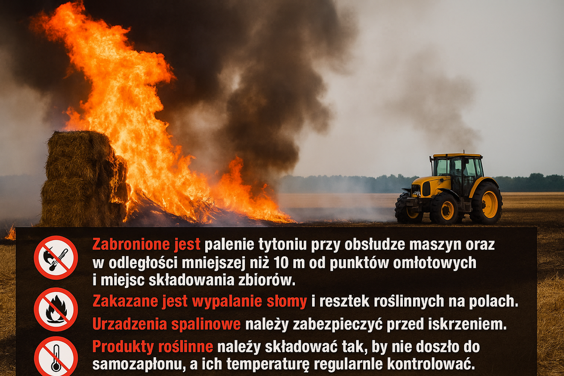 Strażacy apelują o ostrożność podczas żniw. Z dala od maszyn z papierosem i ogniem