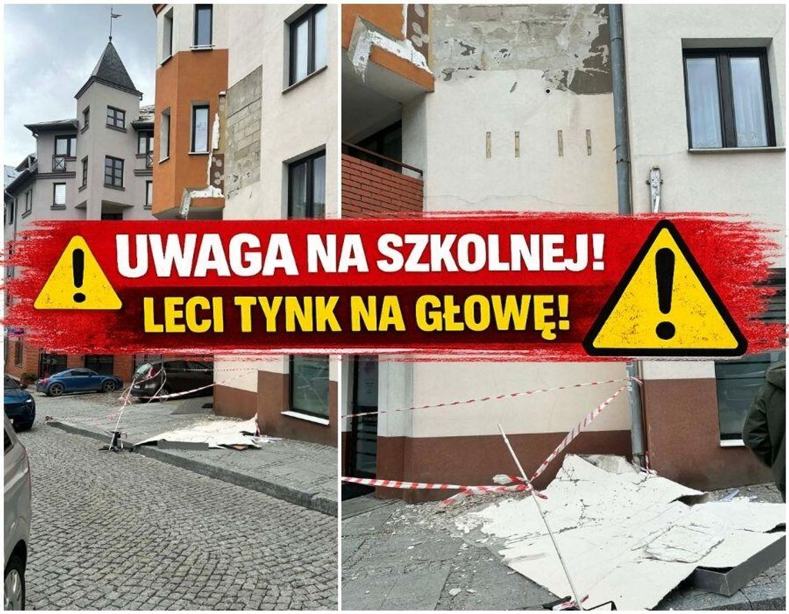 Tynk odpada ze ściany – niebezpiecznie w centrum Chełma