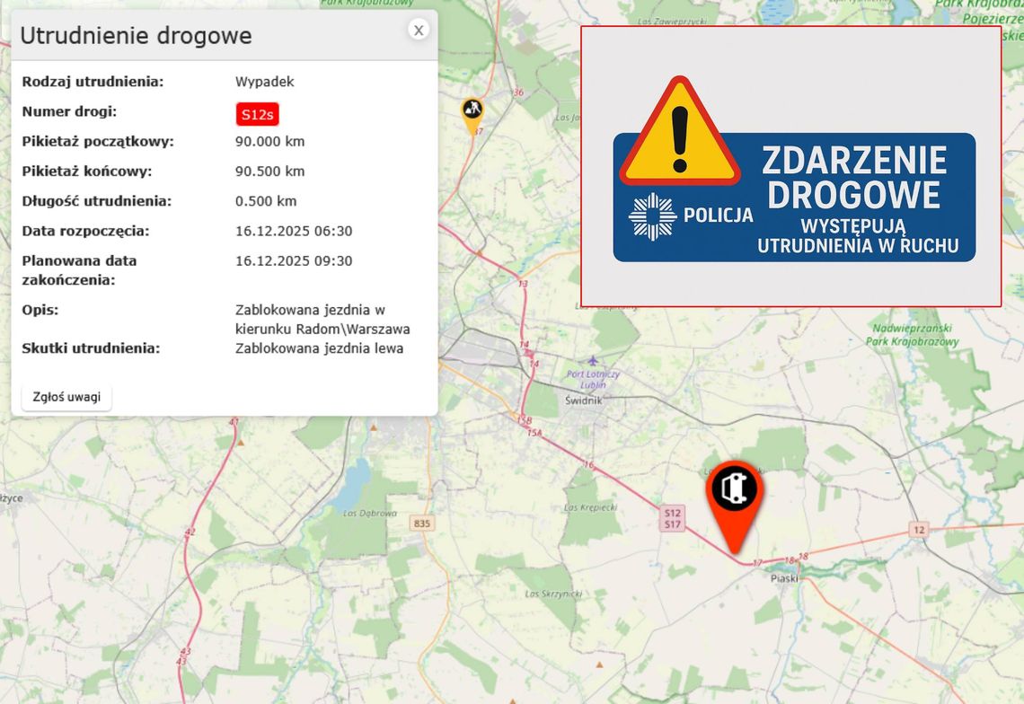 Utrudnienia na drodze ekspresowej S12! Zderzenie kilku aut Utrudnienia na drodze ekspresowej S12! Zderzenie kilku aut