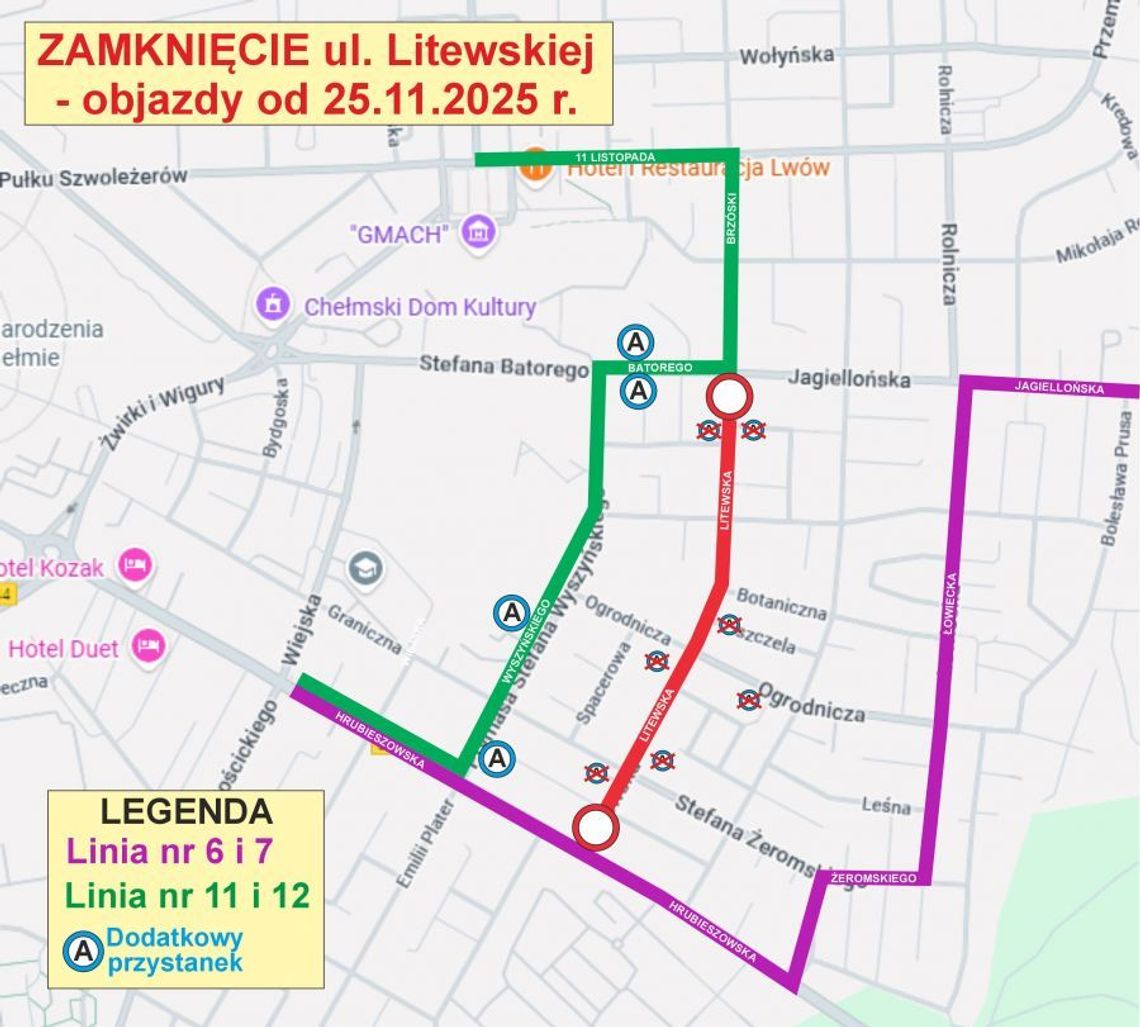Autobusy linii 6, 7, 11 i 12 będą jeździły objazdami