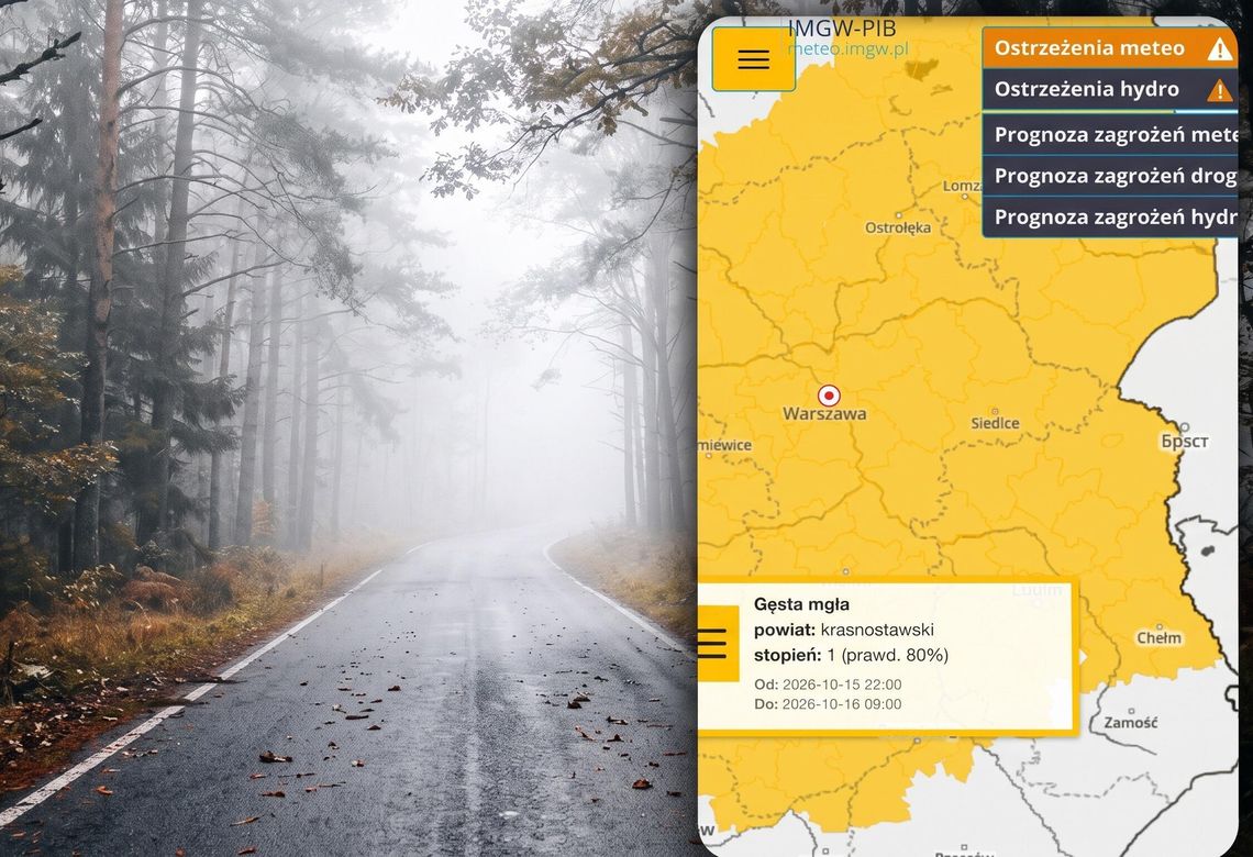 UWAGA! Ostrzeżenie przed gęstą mgłą w regionie! Widzialność spadnie poniżej 200 metrów UWAGA! Ostrzeżenie przed gęstą mgłą w regionie! Widzialność spadnie poniżej 200 metrów