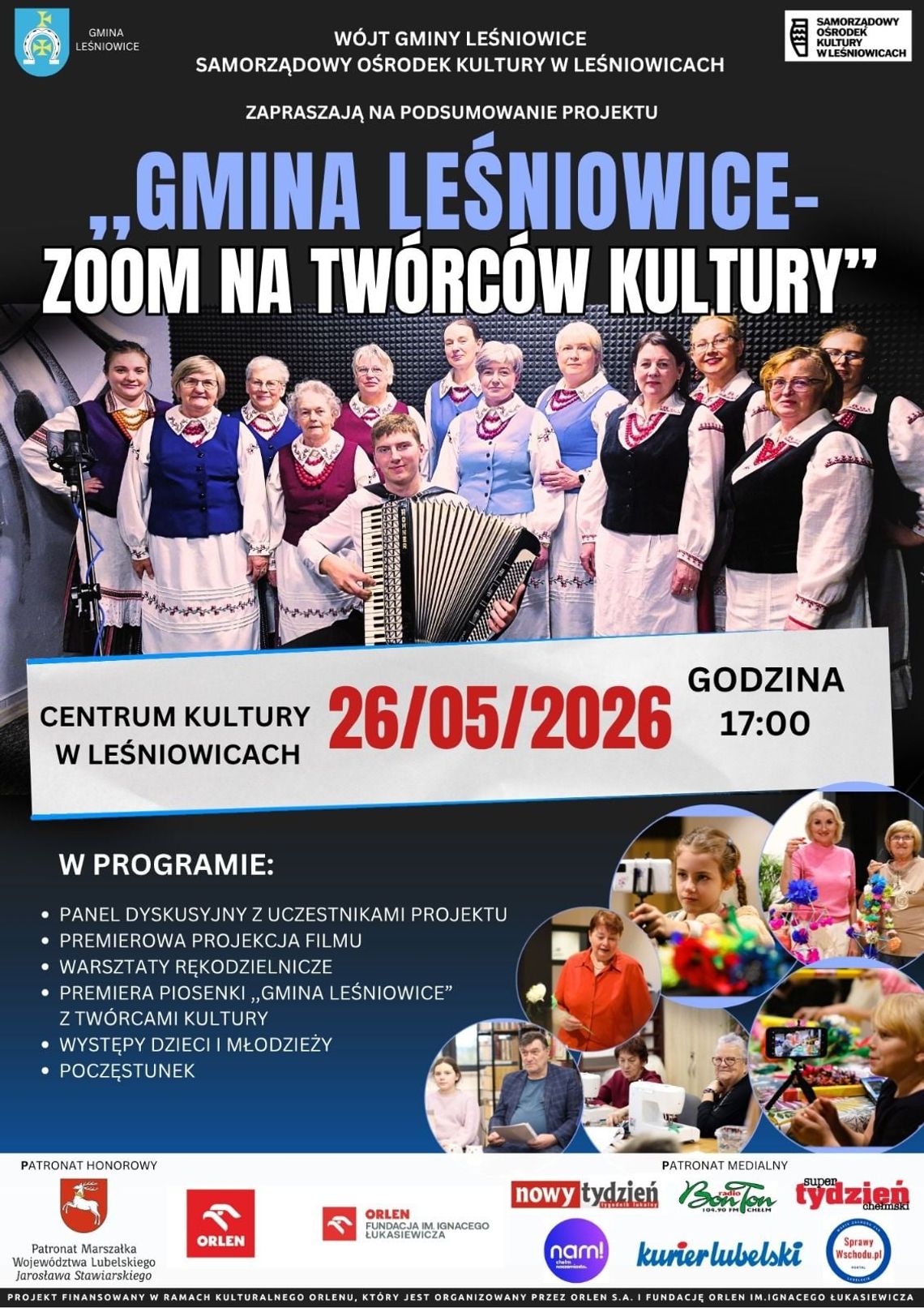 Wydarzenie odbędzie się we wtorek, 26 maja o godzinie 17:00 w przestrzeniach Centrum Kultury w Leśniowicach.
