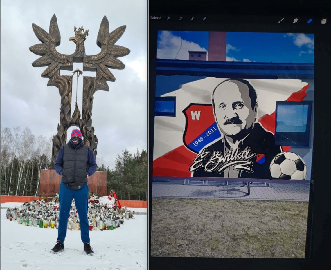 Włodawa. Mural ku czci legendarnych trenerów. Lokalny Kupczyk Stadionowy z nową inicjatywą zdjęcie kupczyka i projekt muralu z wizerunkiem edmunda świtki