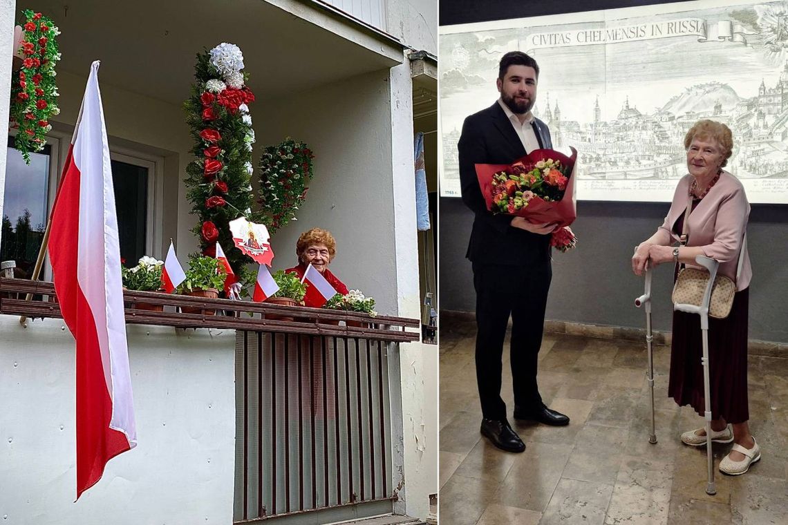 Wyjątkowa dekoracja pani Wandy. Wygrała konkurs „Chełm w barwach narodowych” Prezydent Jakub Banaszek osobiście wręczył pani Wandzie nagrodę, dziękując i gratulując wspaniałego pomysłu na patriotyczną dekorację balkonu.