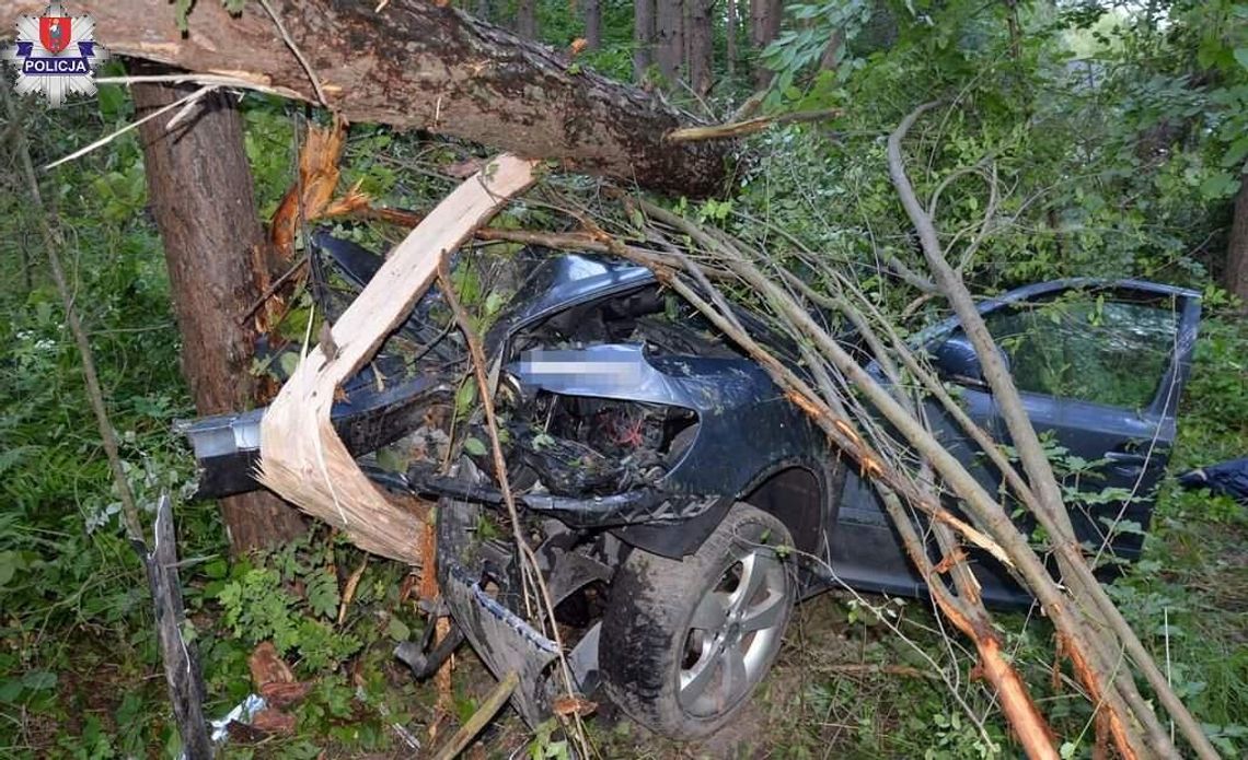 Pijany kierowca skody uderzył w drzewo, 4 osoby w szpitalu
