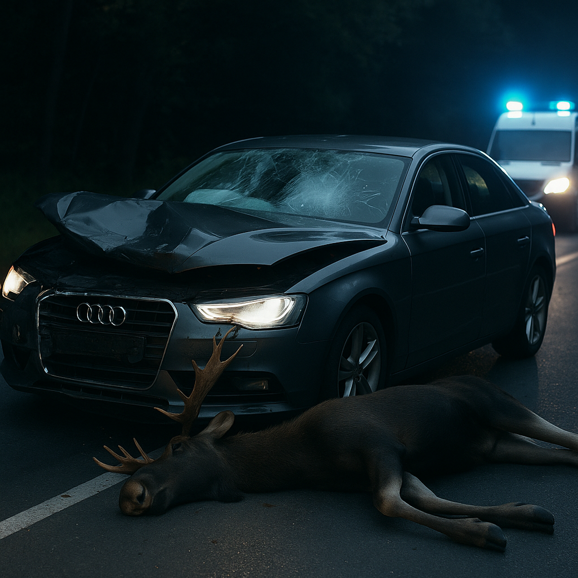 Wypadek z udziałem łosia w Zakręciu – dwie osoby trafiły do szpitala