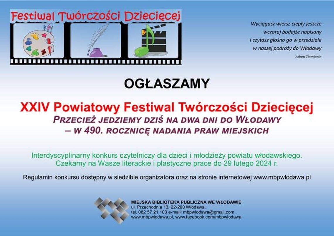 Włodawa. XXIV Powiatowy Festiwal Twórczości Dziecięcej. Namaluj lub napisz!