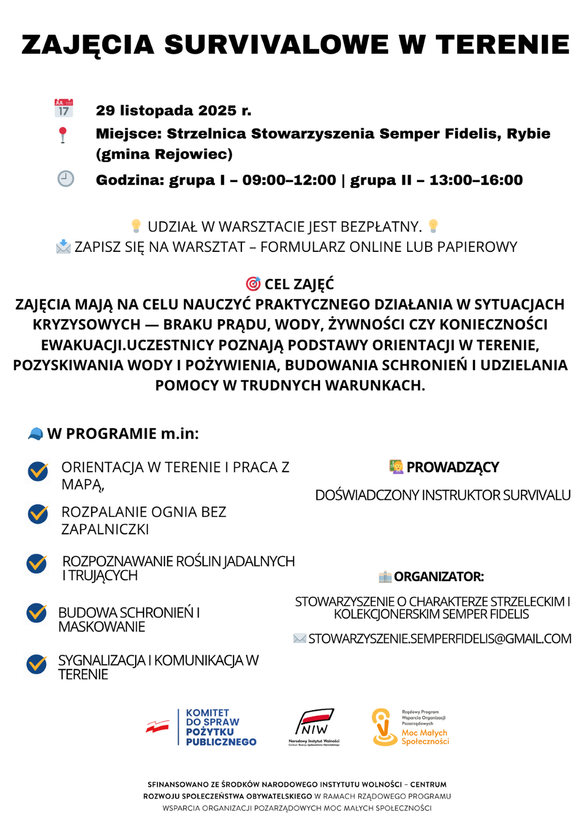 Zadbaj o bezpieczeństwo swojej rodziny – weź udział w bezpłatnych zajęciach survivalowych!