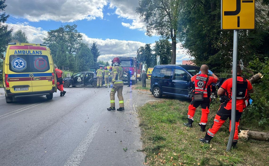 Zderzenie dwóch aut w Zarudni. Jedna osoba trafiła do szpitala