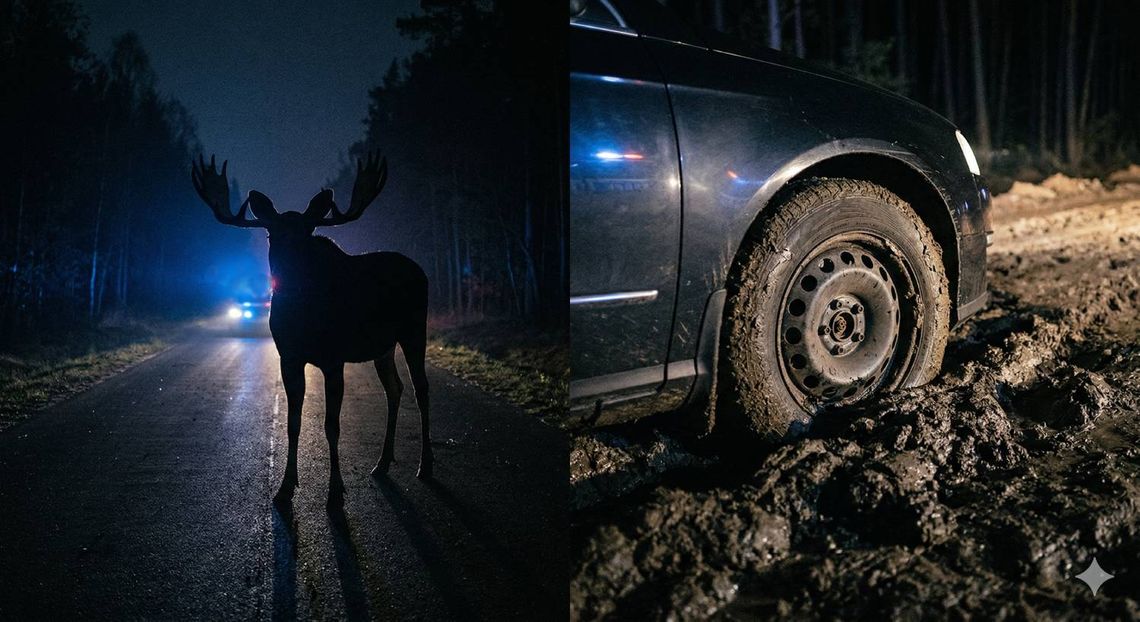 Zderzenie z łosiem, pułapka w błocie. Wzywano na pomoc włodawskich strażaków