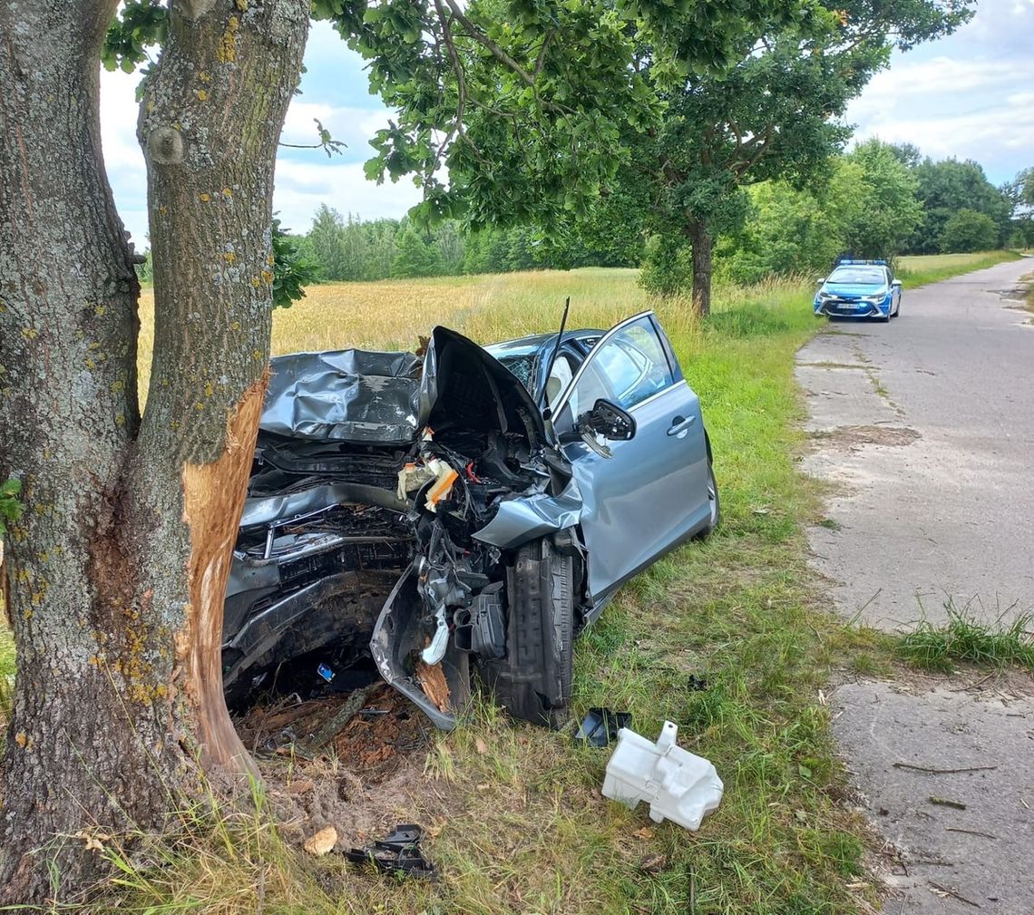 Zjechała z drogi i uderzyła w drzewo. Trafiła do szpitala