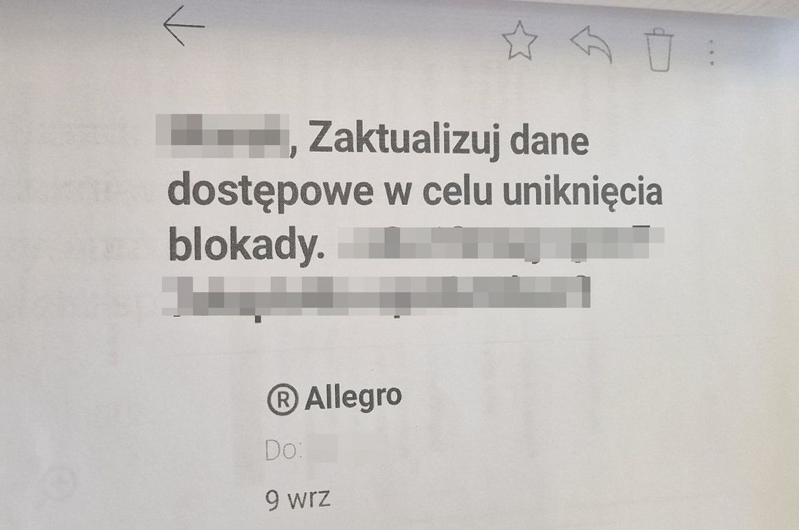 treść fałszywego maila z portalu Allegro