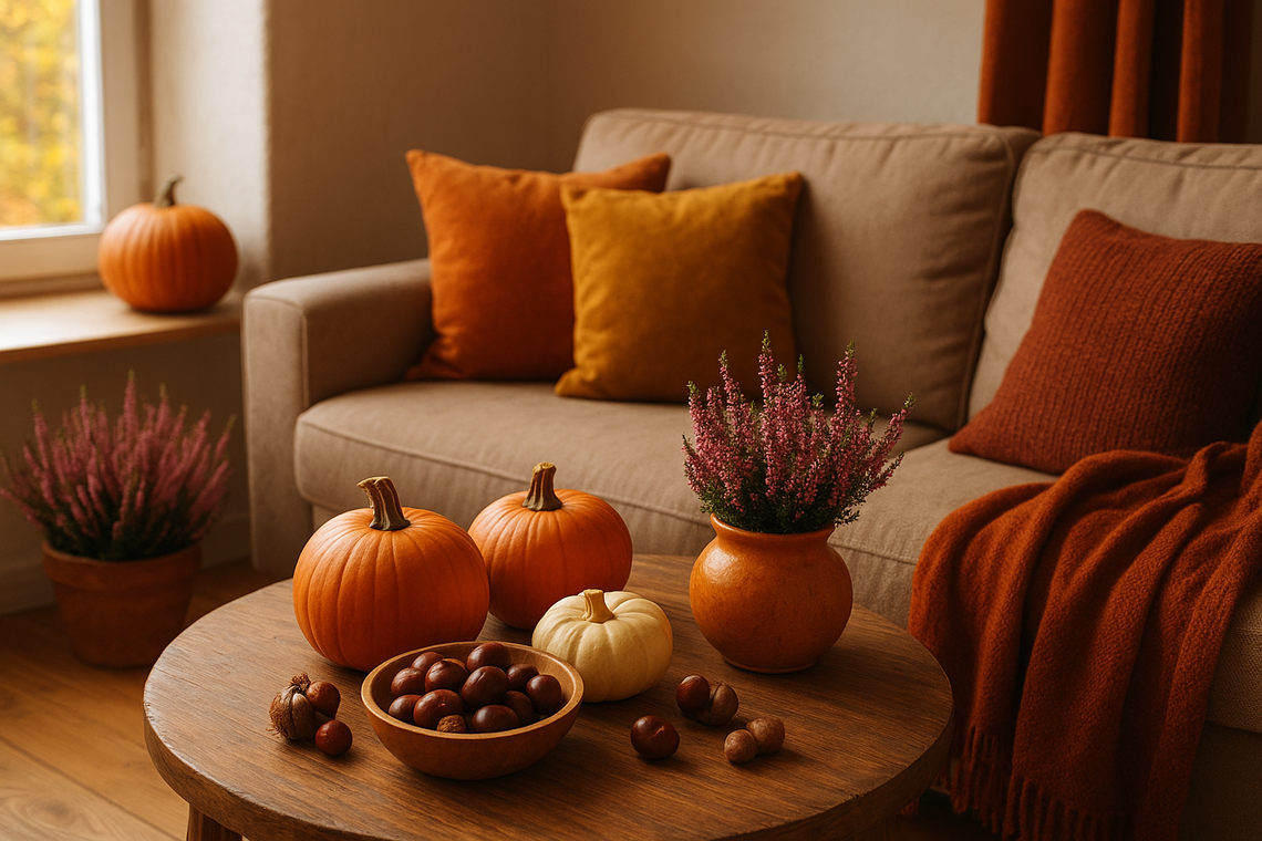 Złota jesień w domu: dynie, wrzosy i kasztany Złota jesień w domu: dynie, wrzosy i kasztany