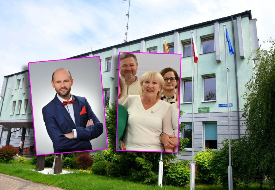 zdjęcia piotra kazaneckiego i jadwigi czaprańskiej na tle budynku starostwa we włodawie