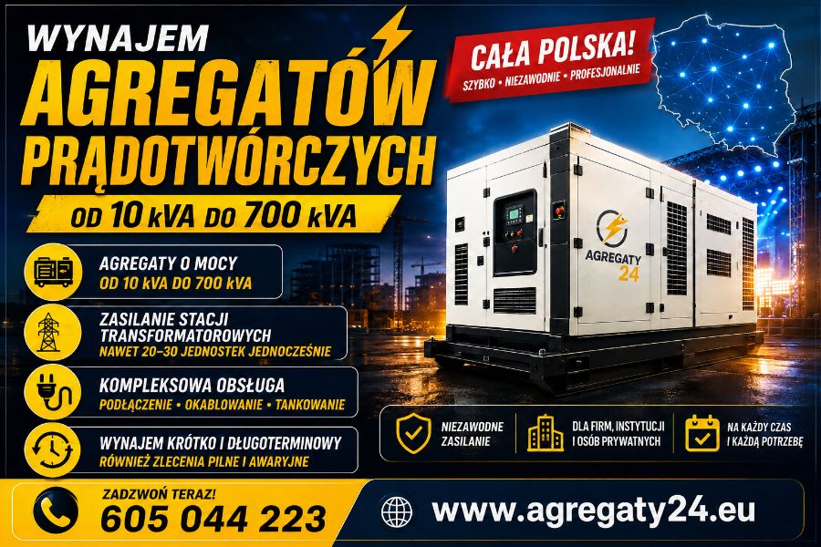 AGREGATY PRĄDOTWÓRCZE DO 700 kVA- WYNAJEM - USŁUGI