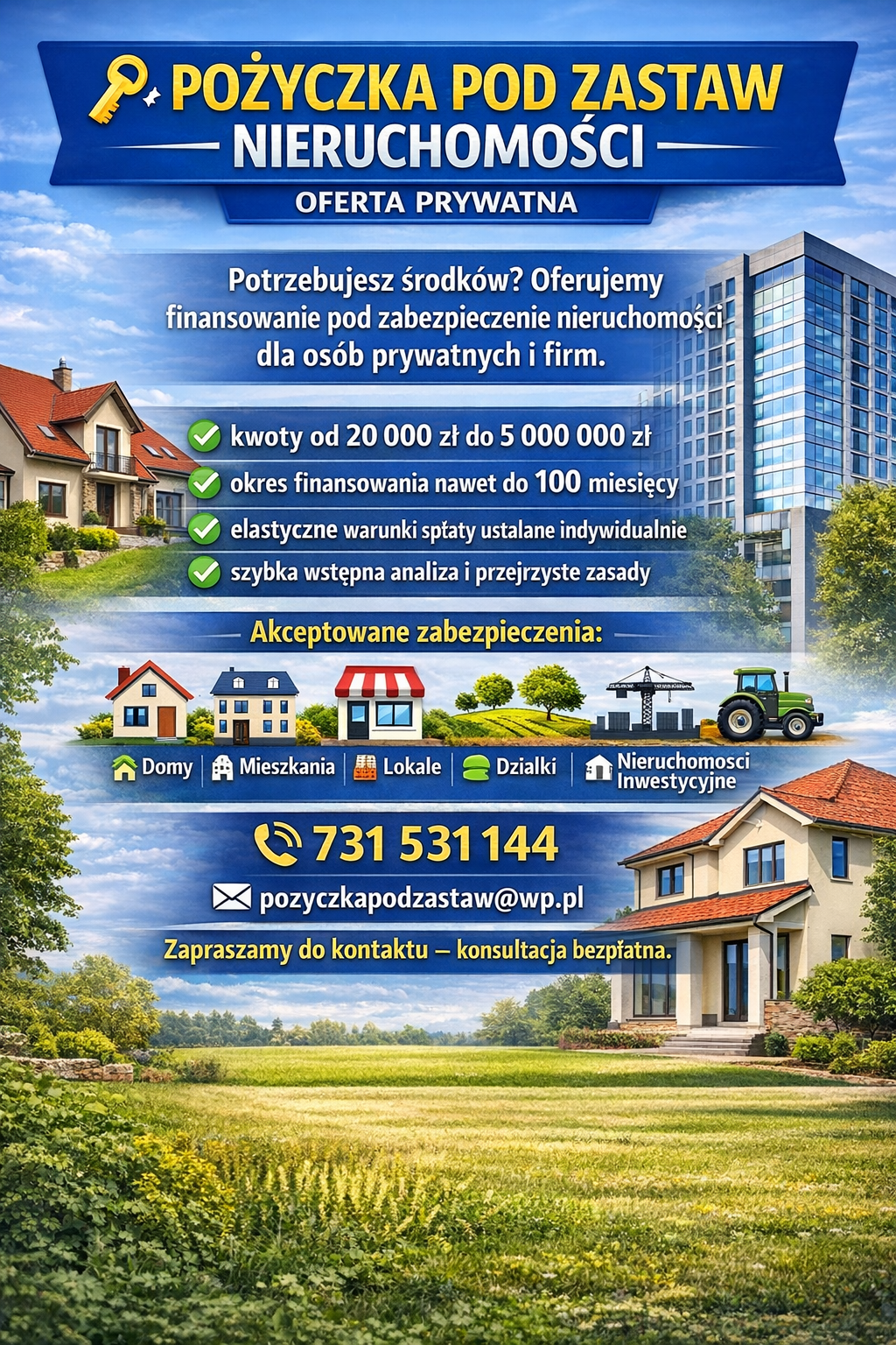 FINANSOWANIE POD HIPOTEKE NIERUCHOMOSCI NAWET NA 100 MSC