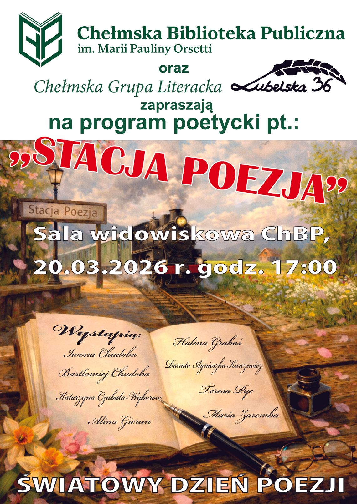 Wydarzenie zaplanowane na 20 marca o godzinie 17:00 odbędzie się w sali widowiskowej Chełmskiej Biblioteki Publicznej.