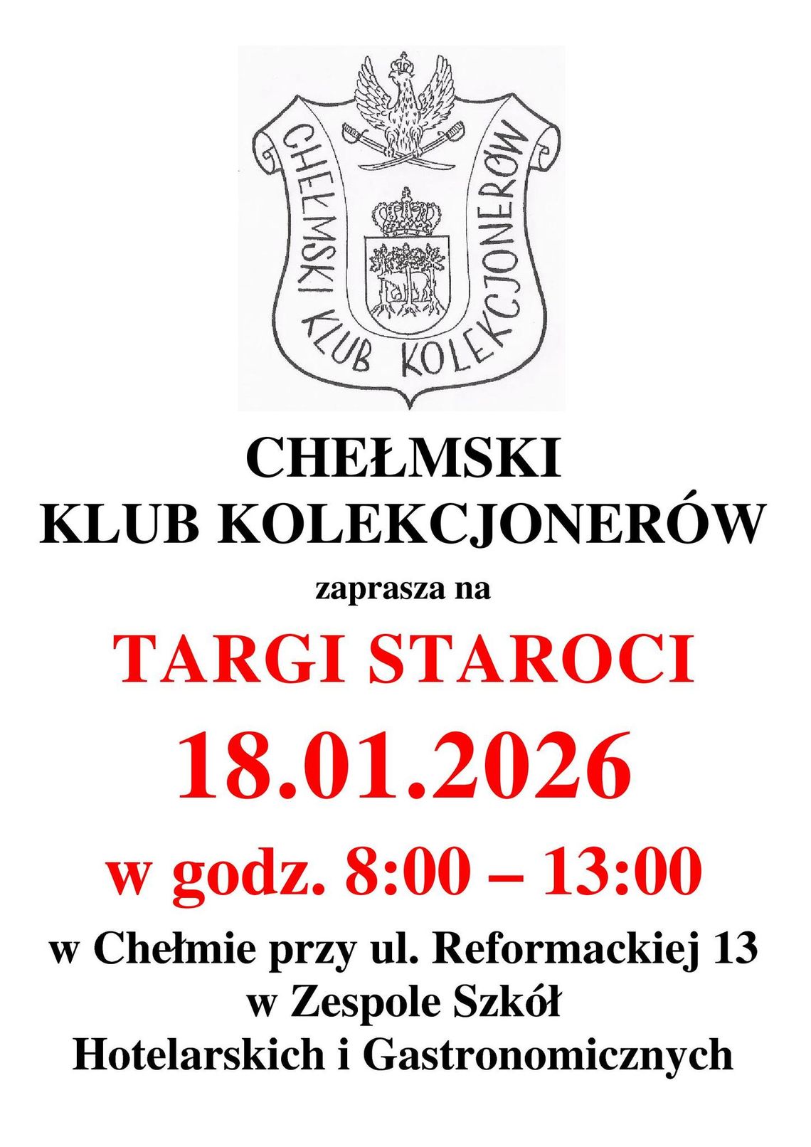 W Chełmie 18 stycznia odbędą się targi staroci w godzinach 8:00-13:00.