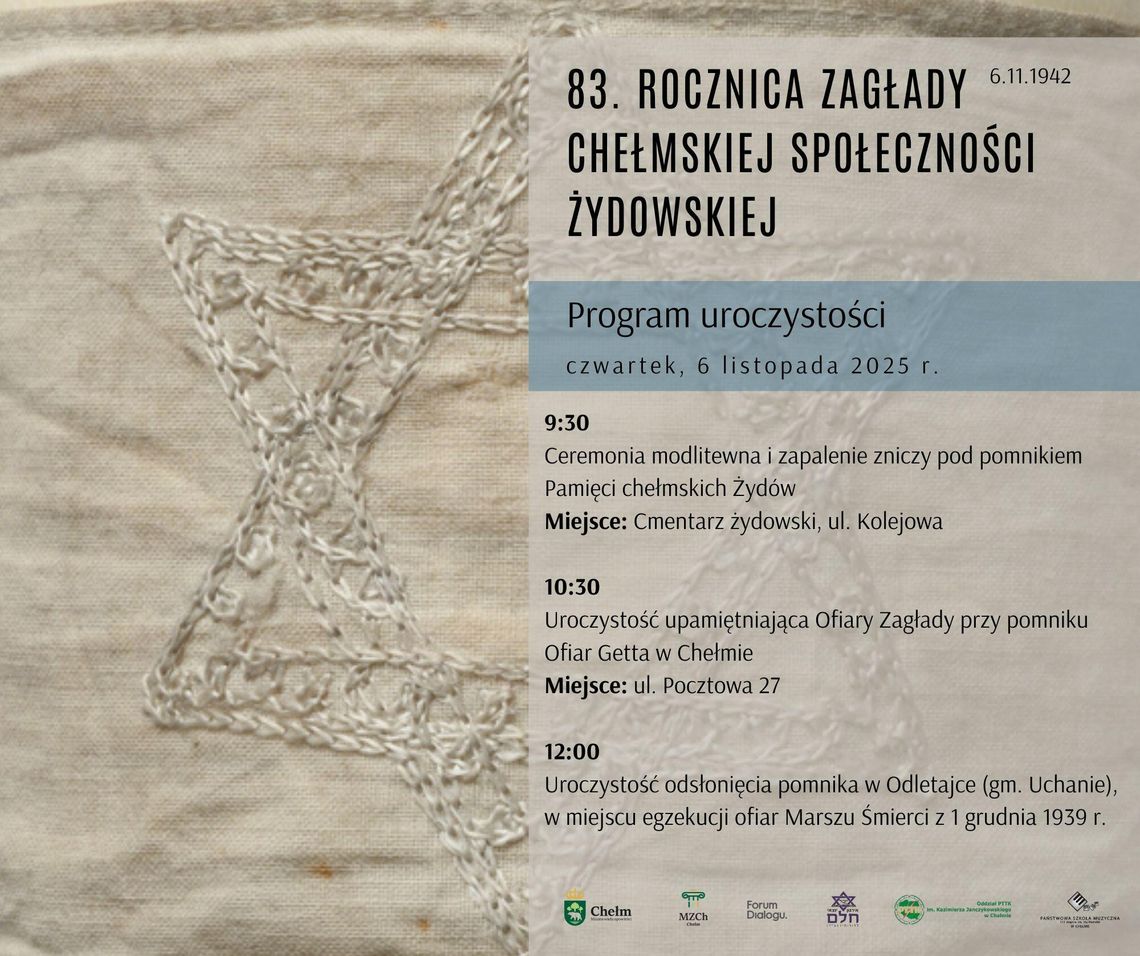 Program uroczystości 83. Rocznicy Zagłady chełmskiej społeczności żydowskiej