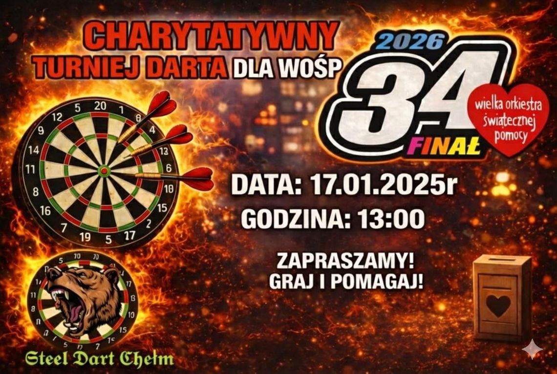 WOŚPowy Turniej Darta zaplanowano o godz. 13:00 pubie przy al. Żołnierzy I AWP 20.