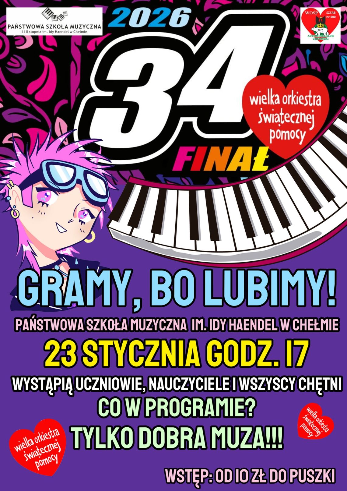 Koncert w Państwowej Szkole Muzycznej na rzecz WOŚP odbędzie się 23 stycznia o godzinie 17:00.