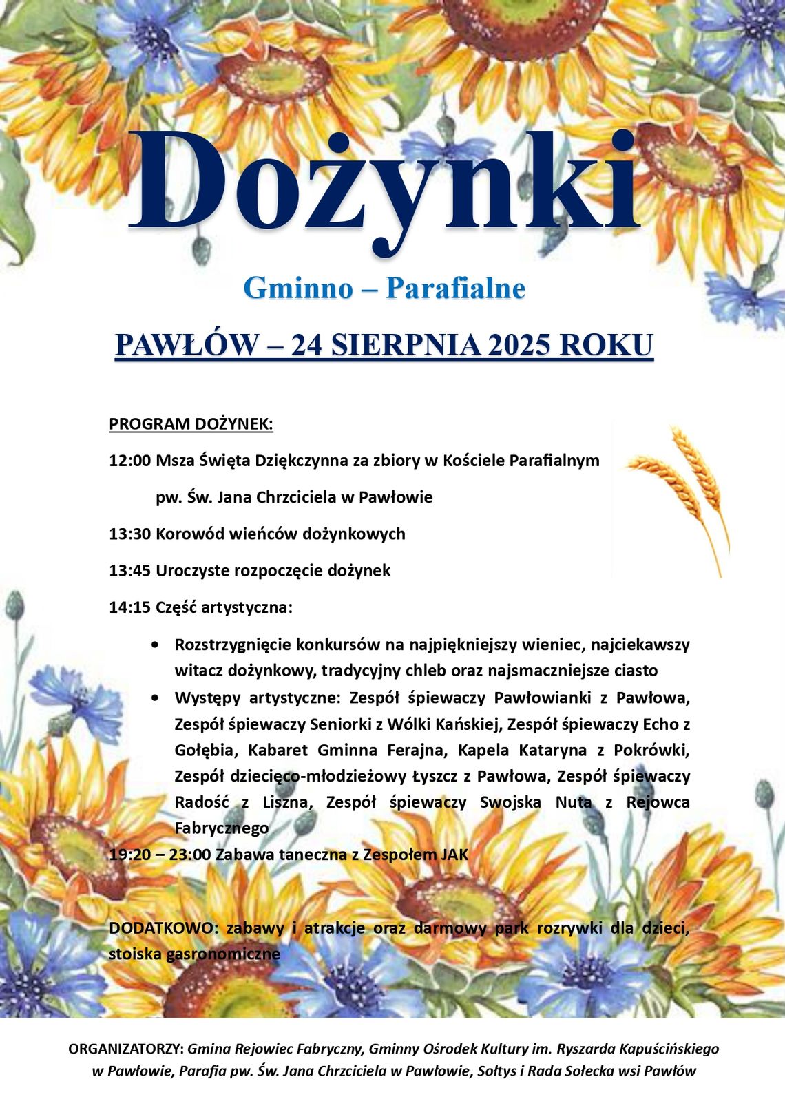 Gm. Rejowiec Fabryczny. Dożynki Gminno-Parafialne w Pawłowie