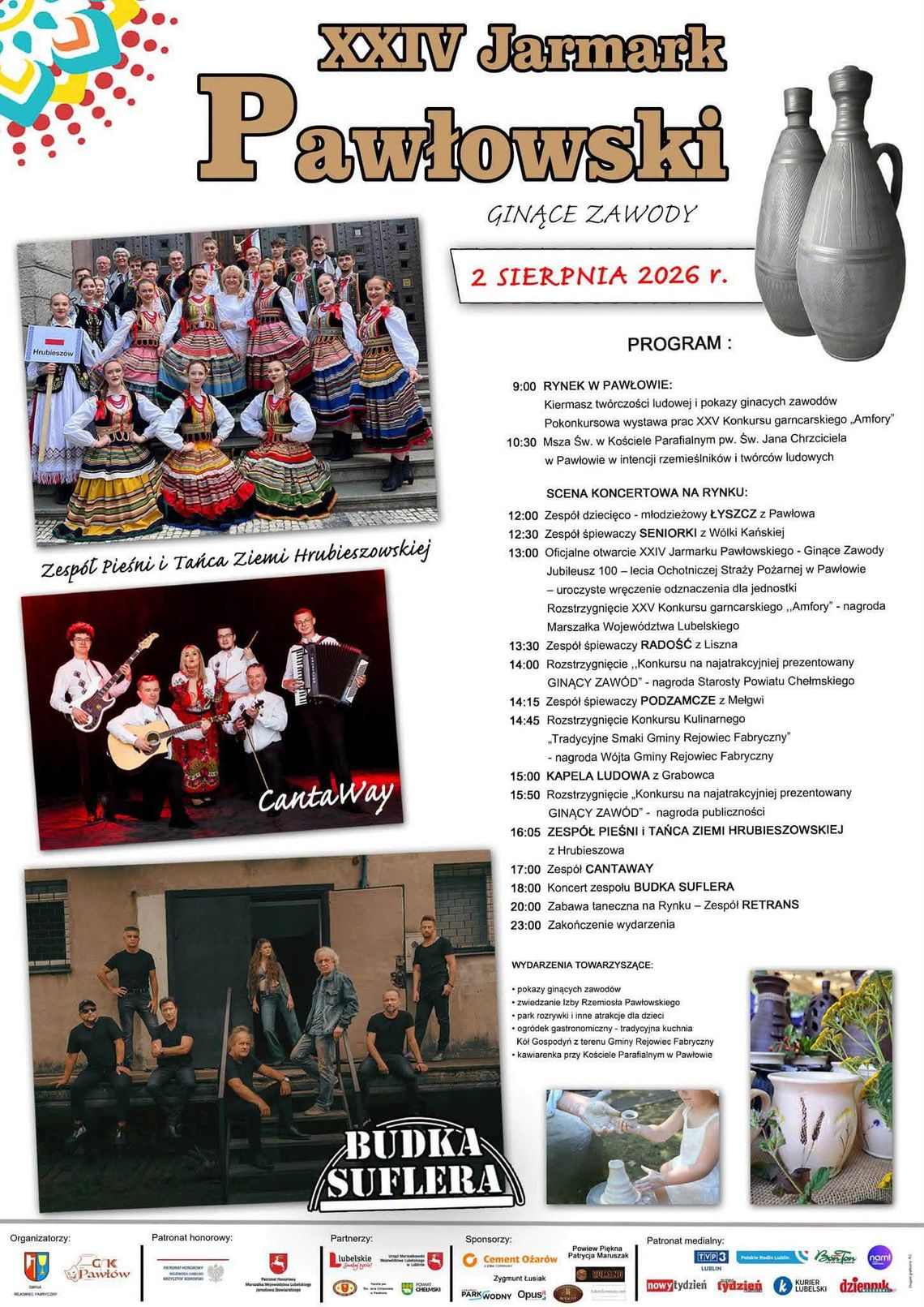 Gm. Rejowiec Fabryczny. XXIV Jarmark Pawłowski zapowiada dzień pełen folkloru, rzemiosła i koncert XXIV Jarmark Pawłowski