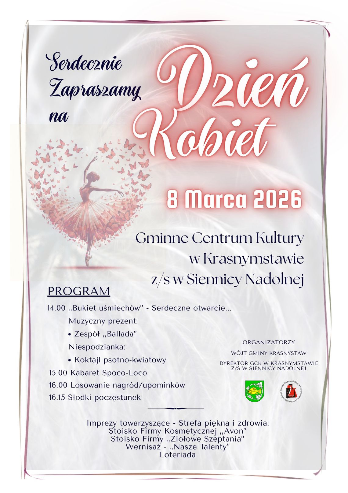 8 marca w sali widowiskowej Gminnego Centrum Kultury w Siennicy Nadolnej odbędą się uroczyste obchody Dnia Kobiet.